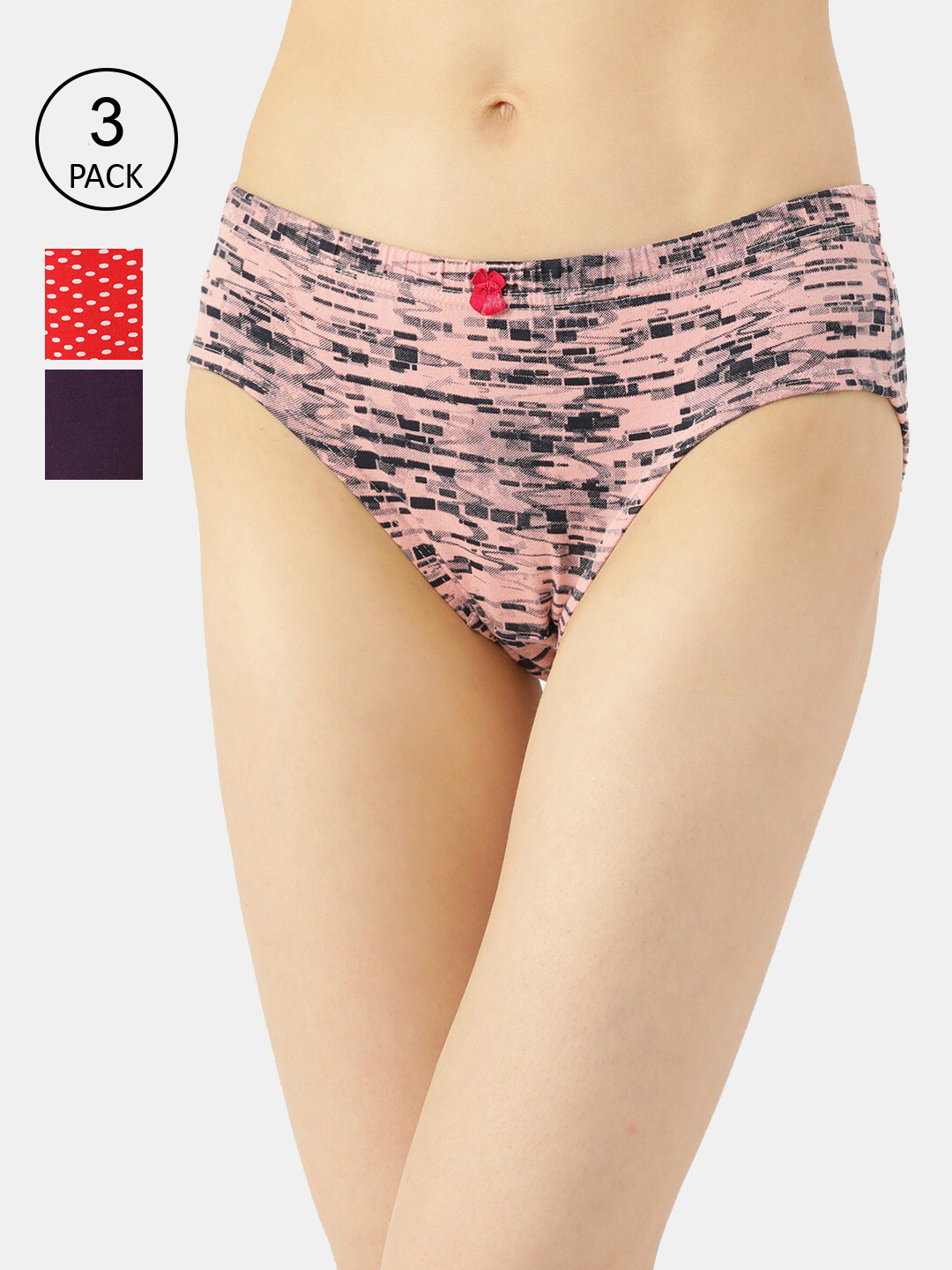 

Leading Lady Women Pack Of 3 Printed Pure Cotton Hipster Briefs P-HP-9002-3-, Red