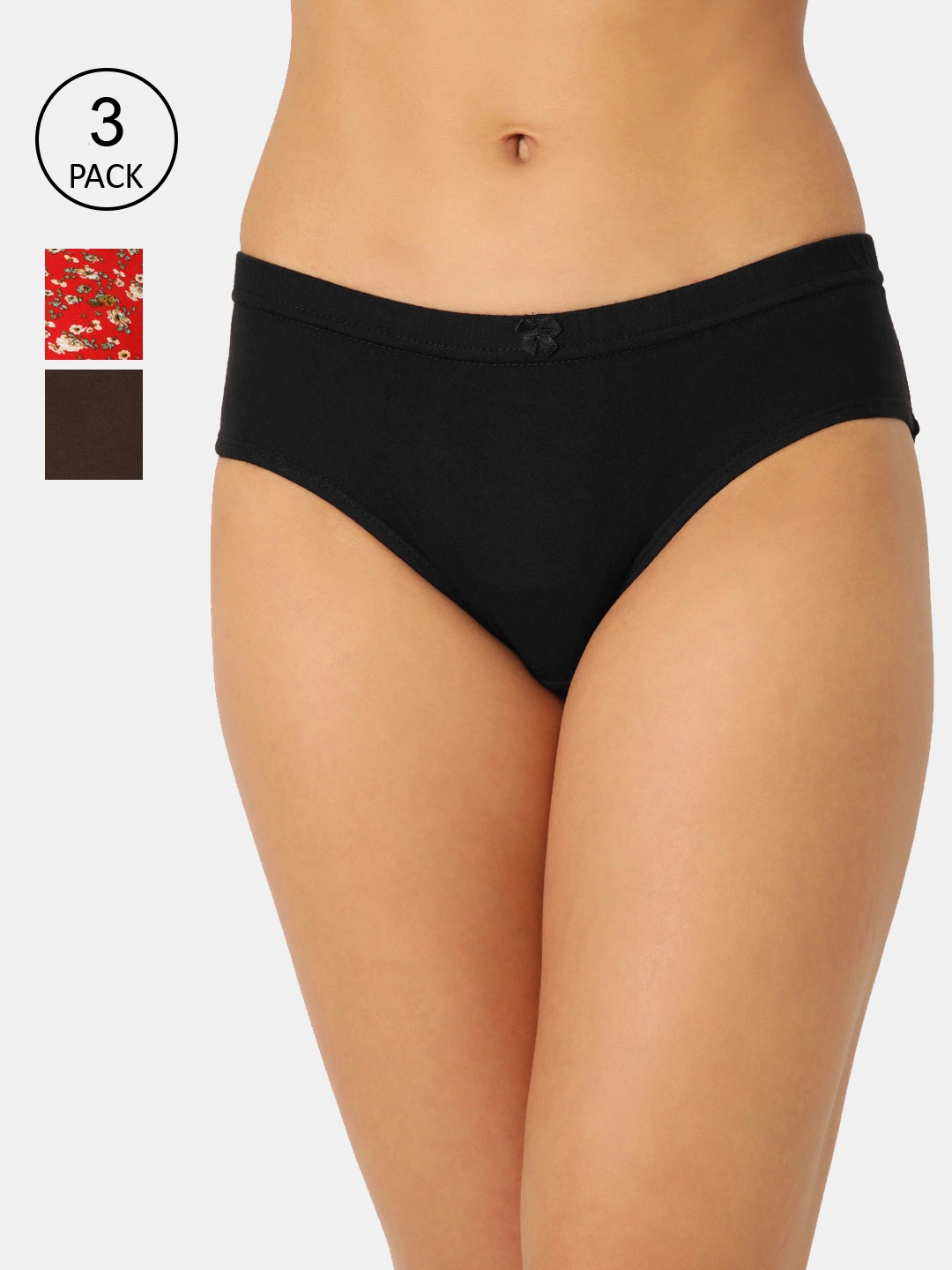 

Leading Lady Women Pack Of 3 Solid Pure Cotton Mid-Rise Hipster Briefs, Red