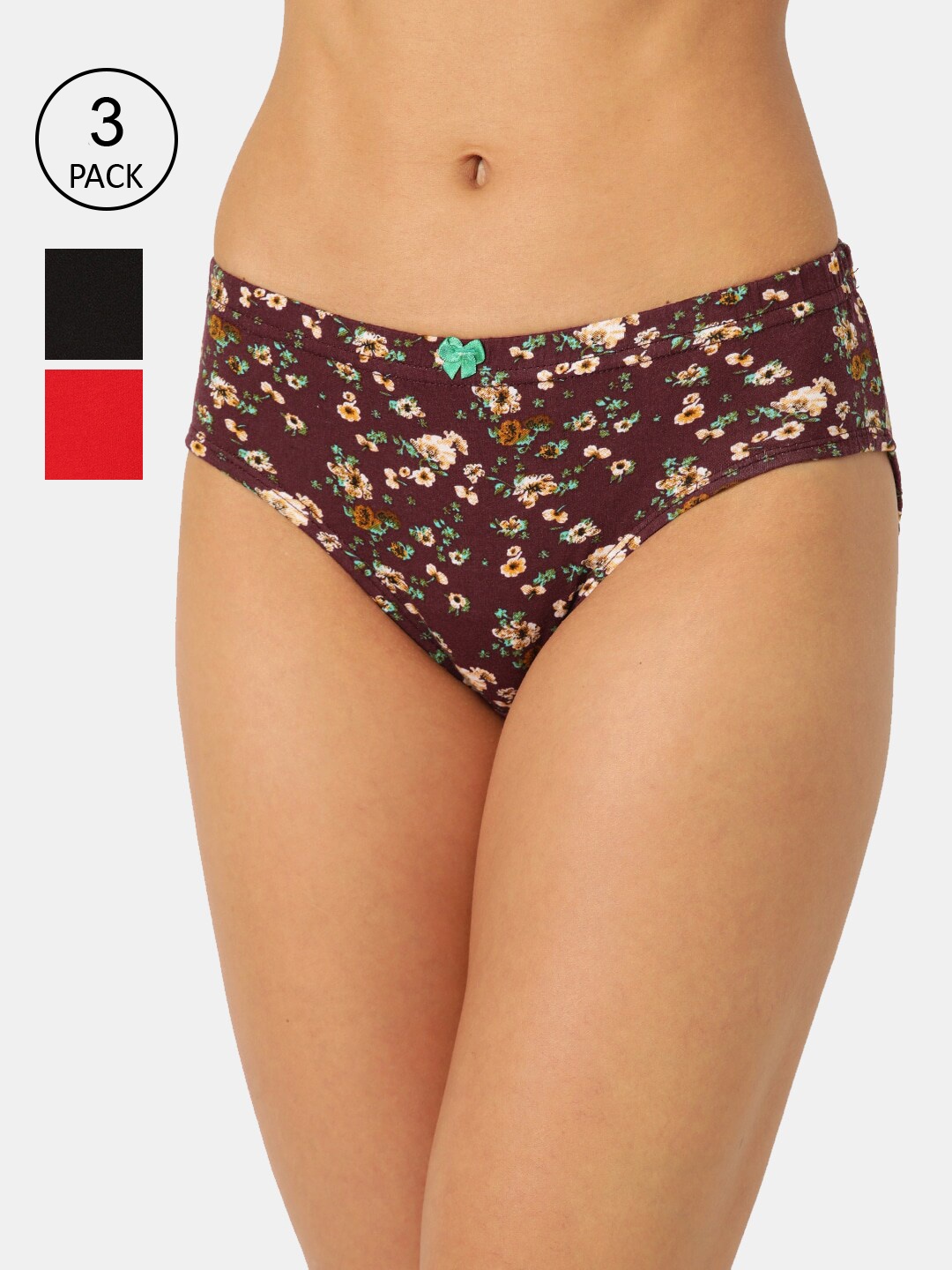 

Leading Lady Women Pack of 3 Pure Cotton Printed Basic Briefs, Brown