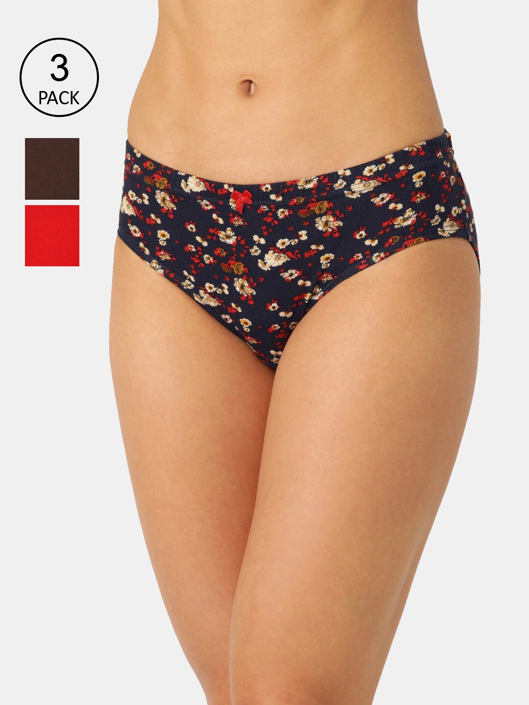 

Leading Lady Women Pack of 3 Black & Red Printed Cotton Hipster Briefs
