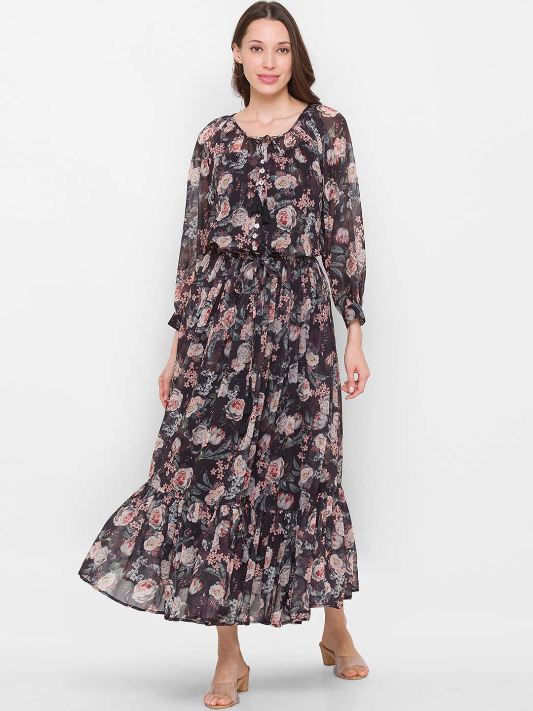 

ZOLA Women Black Floral Printed Georgette Dress