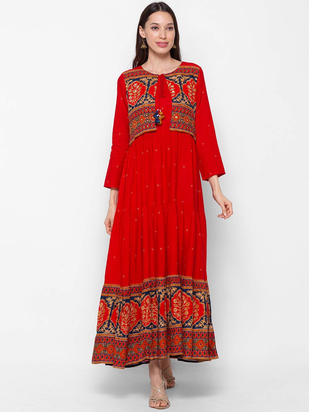 

ZOLA Women Red Ethnic Motifs Embroidered Anarkali Kurta