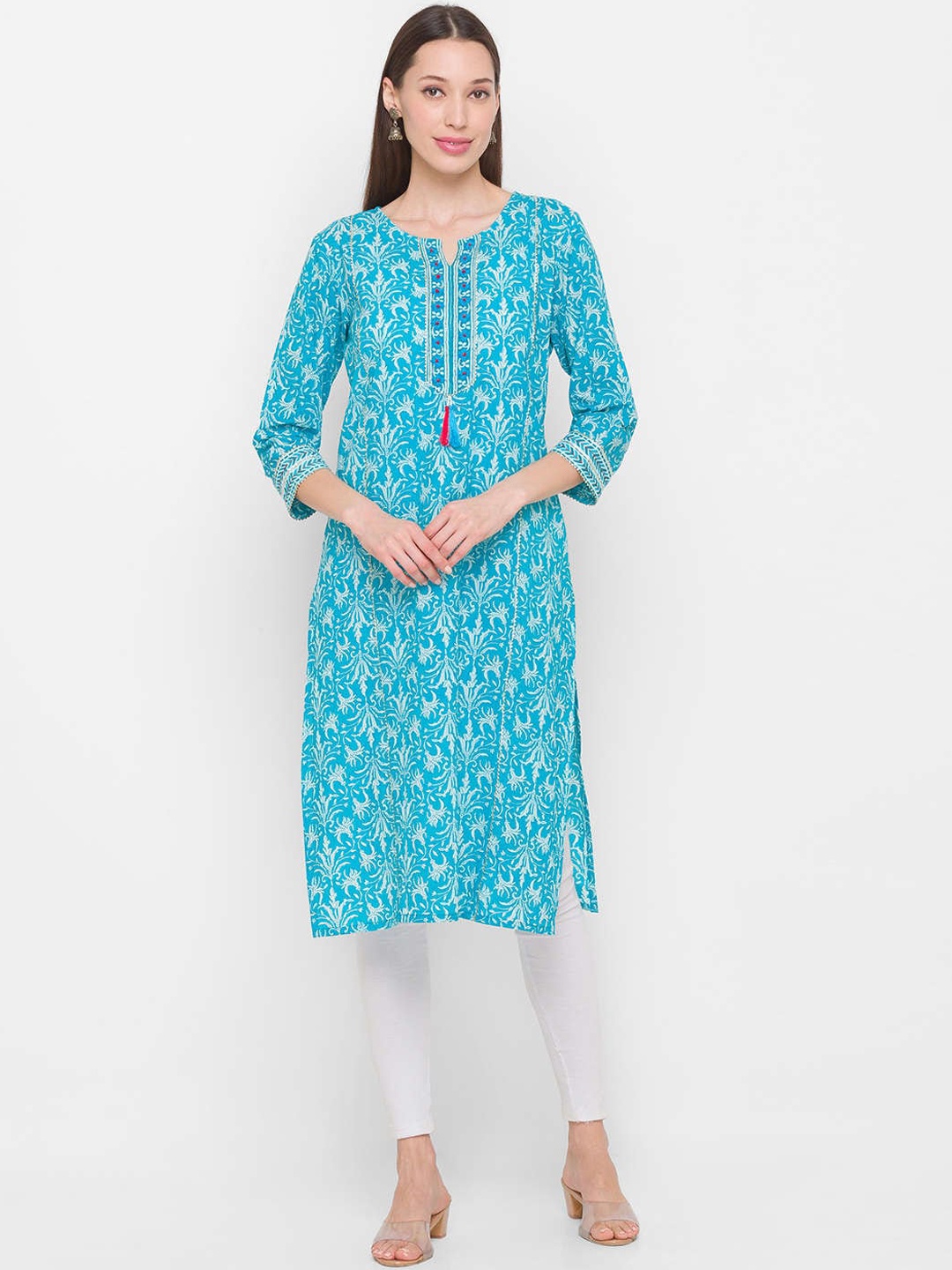 

ZOLA Women Pure Cotton Floral Print Kurta, Blue