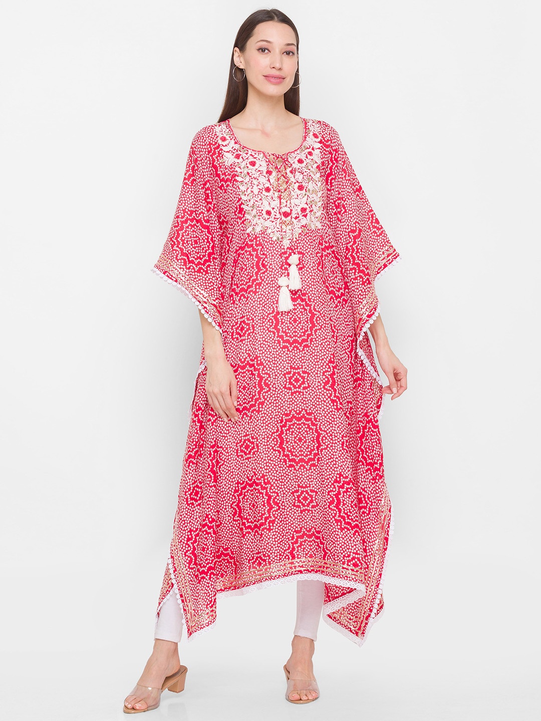 

ZOLA Women Red Striped Flared Sleeves Kaftan Kurta