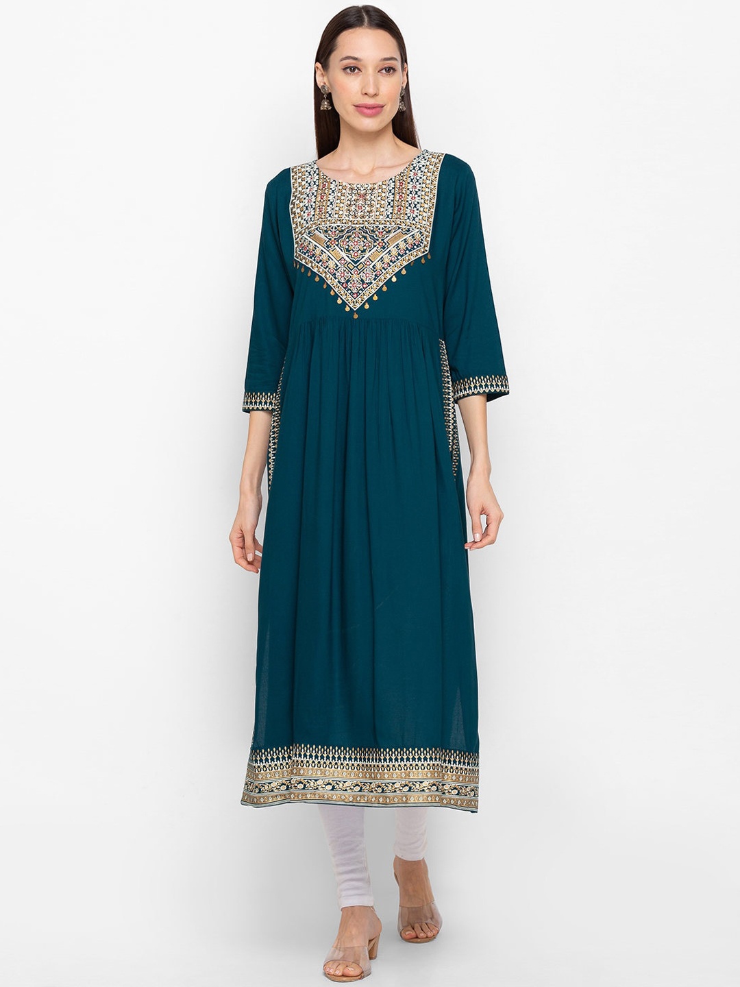 

ZOLA Women Blue Geometric Embroidered Anarkali Kurta
