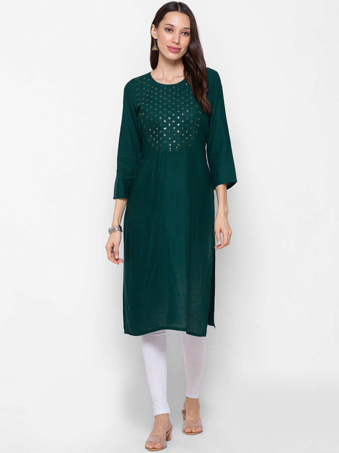 

ZOLA Women Green Embroidered Flared Sleeves Thread Work Kurta