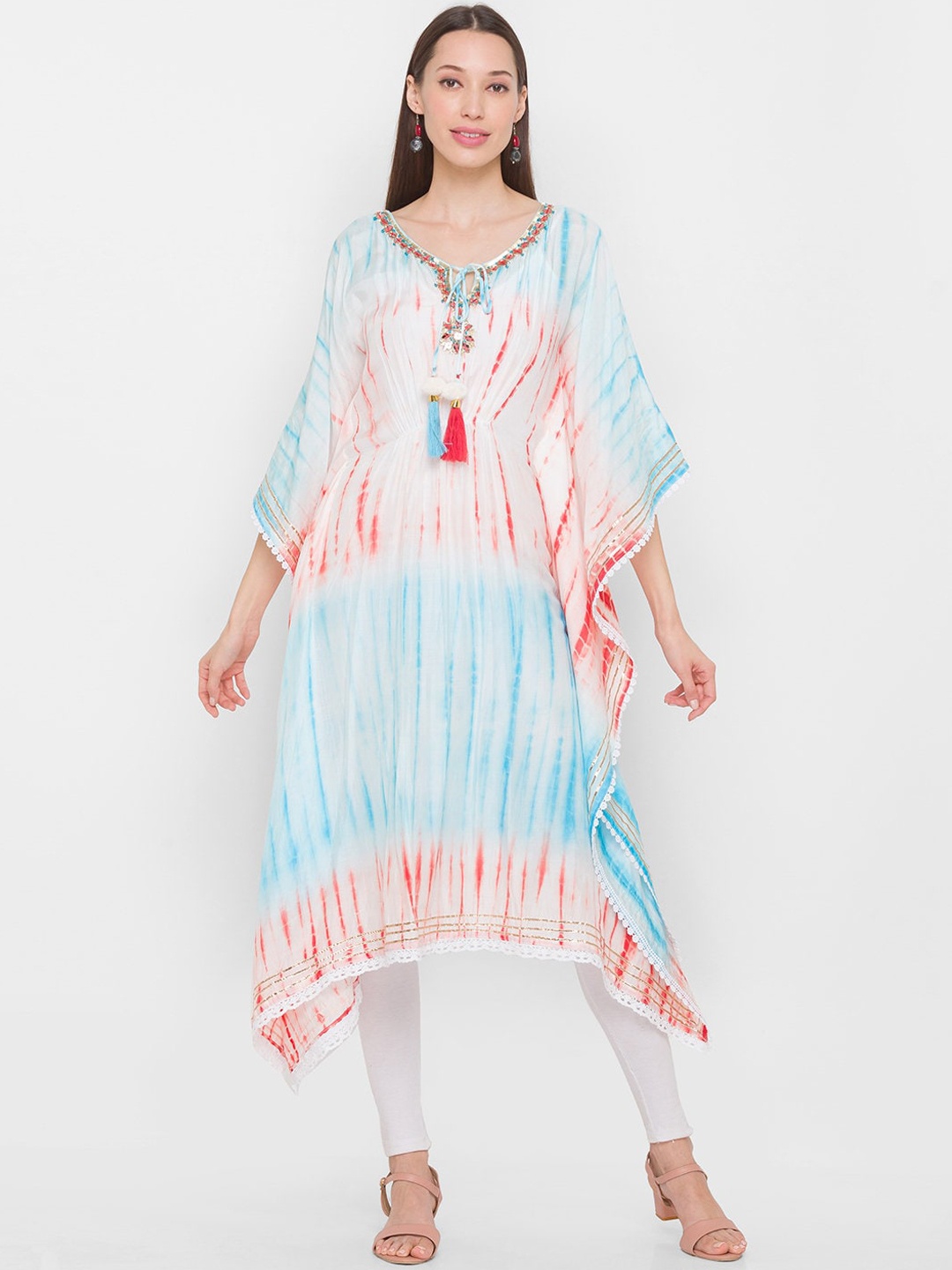 

ZOLA Women Red & Blue Ti & Dye Flared Sleeves Kaftan Kurta
