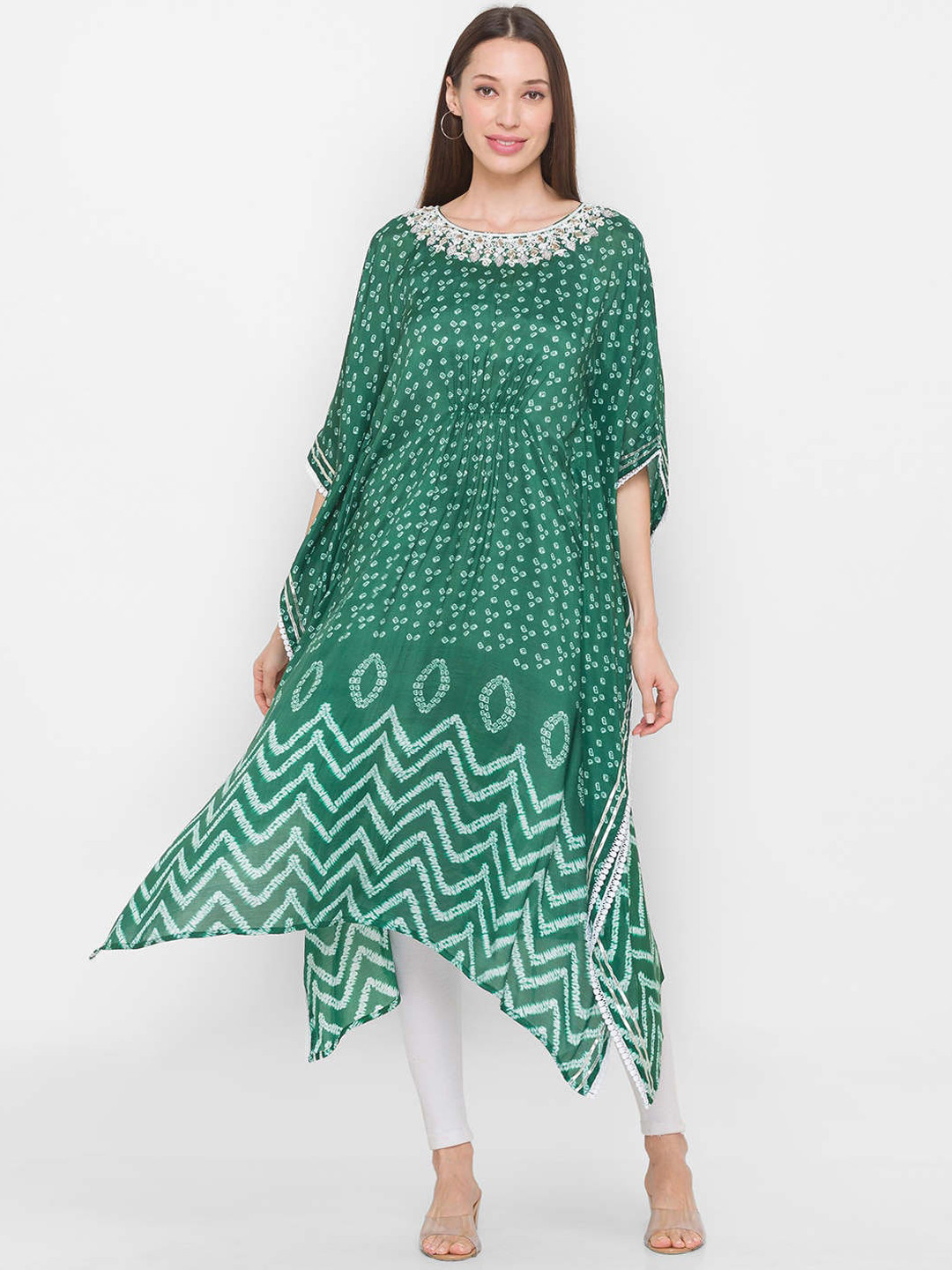 

ZOLA Women Green Bandhani Printed Muslin Kurta