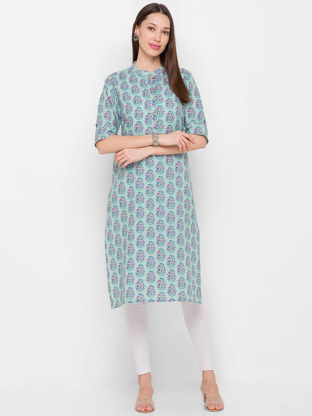 

ZOLA Women Blue Floral Printed Cotton Lightweight Kurta