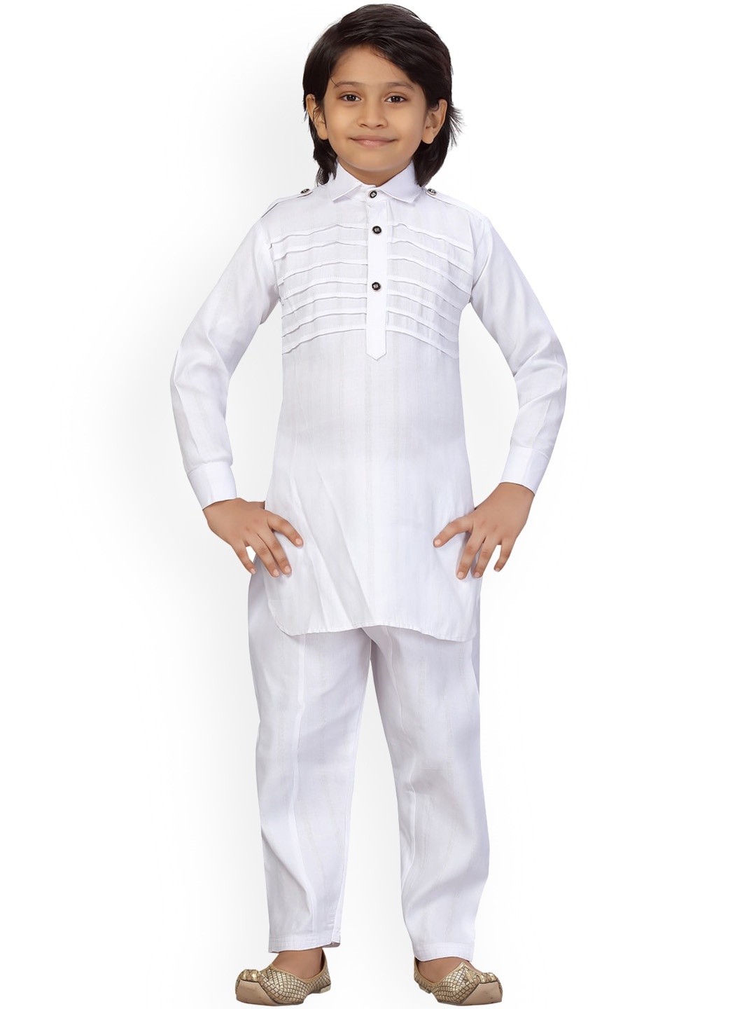 

LITTLE MAFIA BY Aarika Boys White Pleated Pure Cotton Kurta with Palazzos