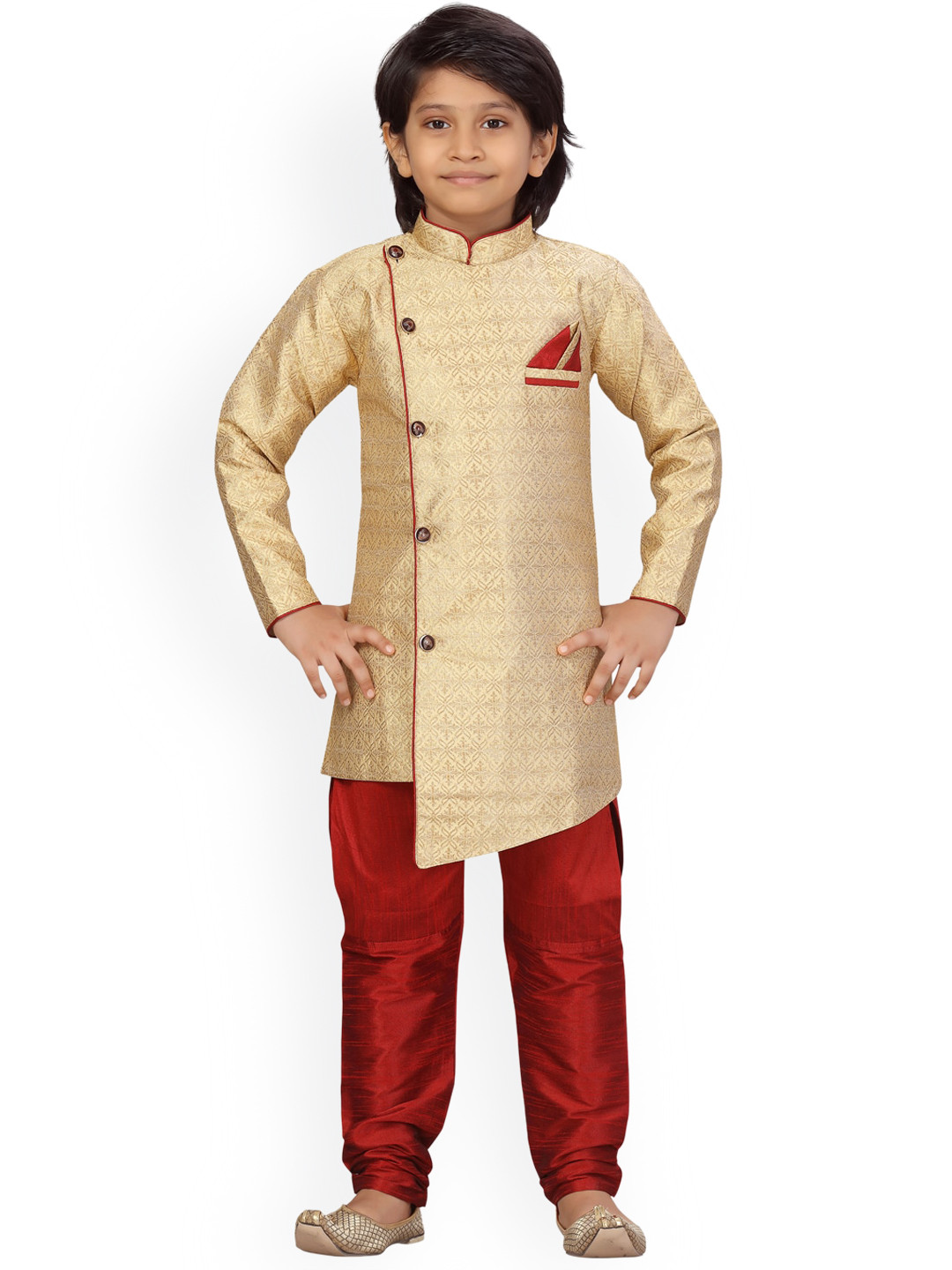 

LITTLE MAFIA BY Aarika Boys Beige Ethnic Motifs Pure Cotton Kurta with Trousers