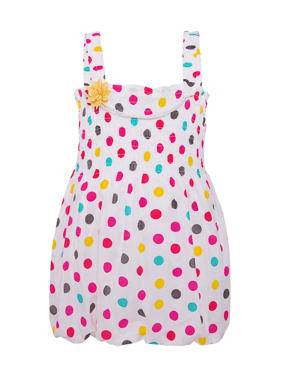 

Wish Karo Girls Yellow & Pink Polka Dots Printed A-Line Dress
