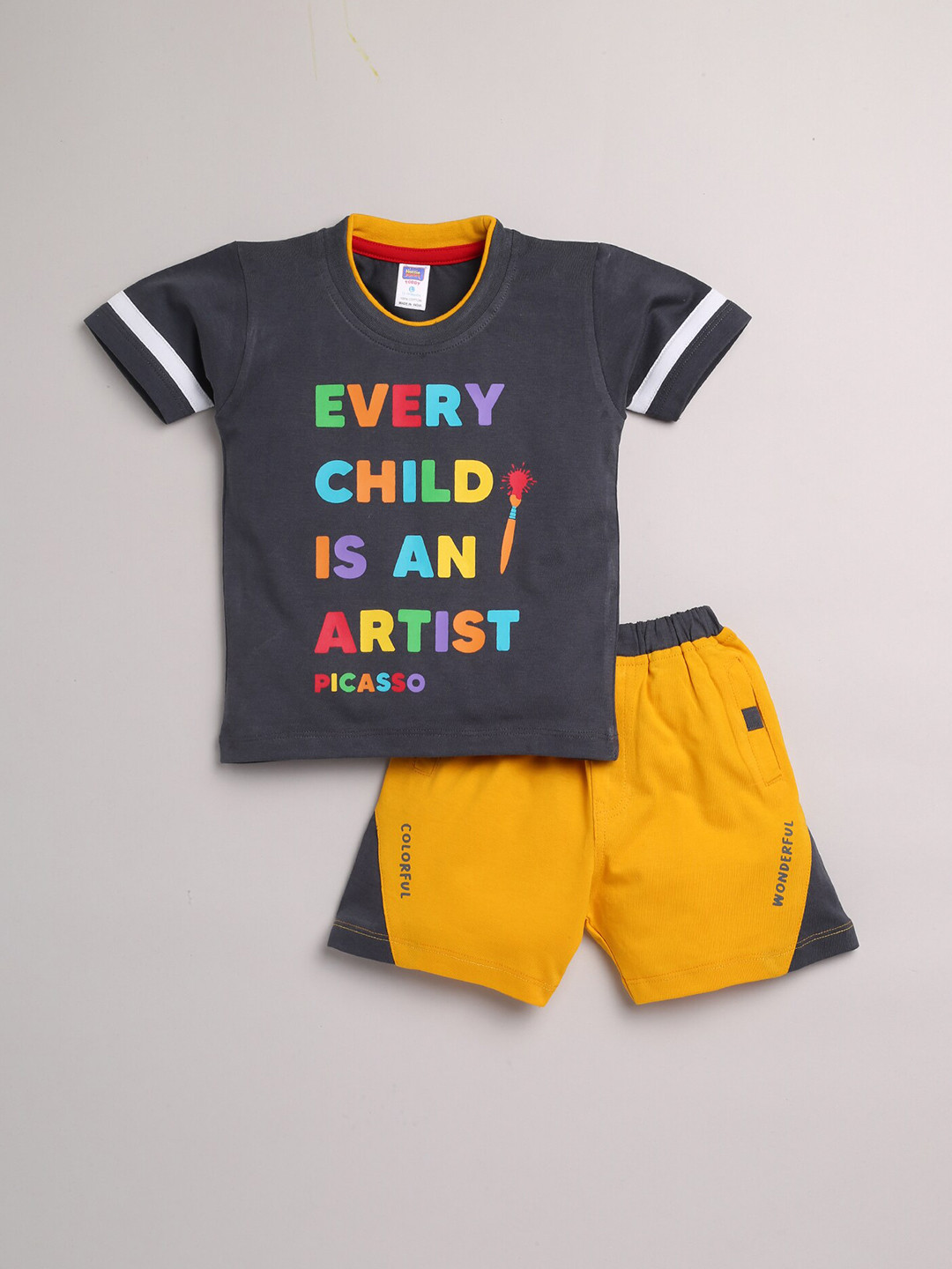

Nottie Planet Boys Blue & Yellow Printed Pure Cotton T-shirt with Shorts
