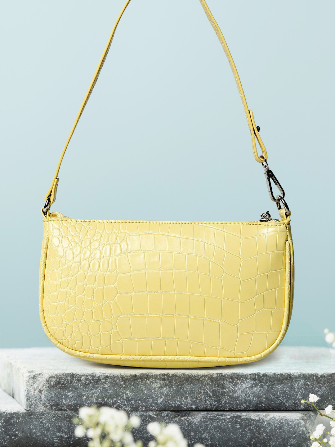 

ONLY Yellow Colourblocked PU Structured Hobo Bag with Applique
