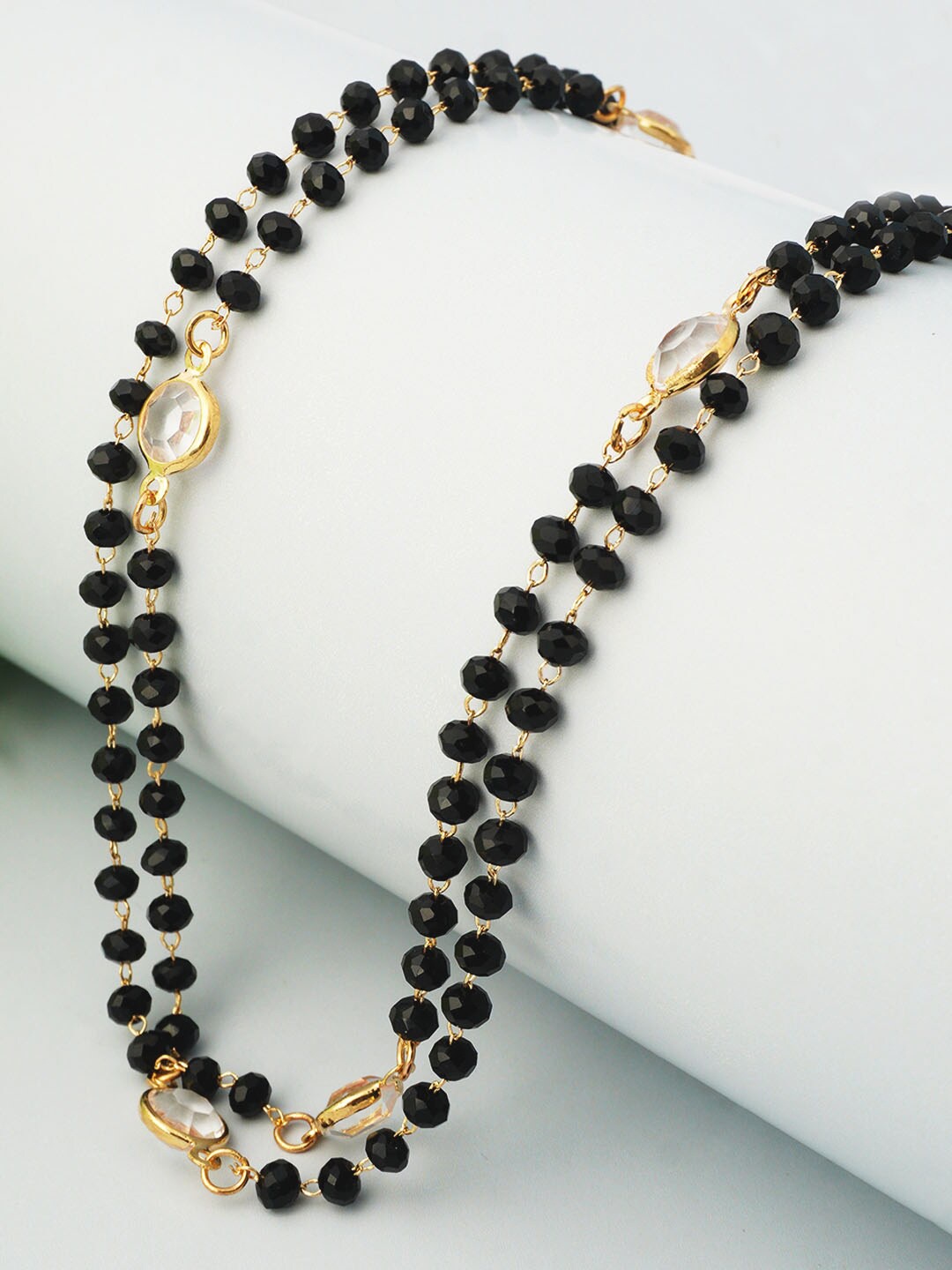 

Ferosh Women Gold-Toned & Black Crystal Beaded Mangalsutra Necklace