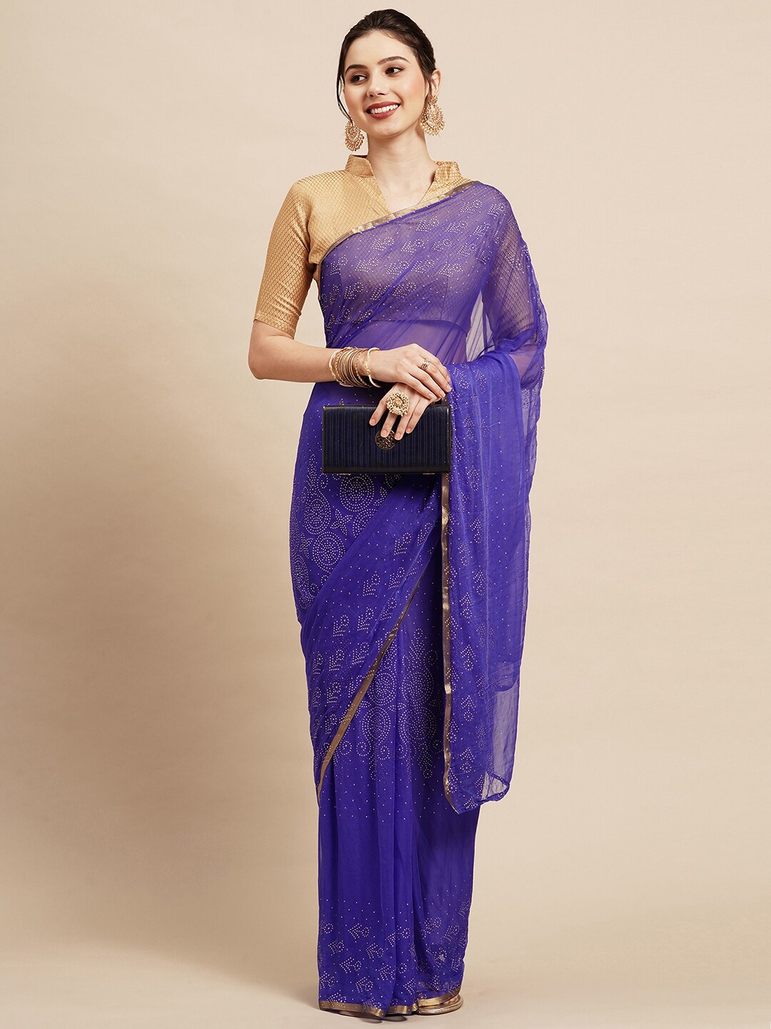 

Saree mall Blue & Gold-Toned Embellished Zari Sarees