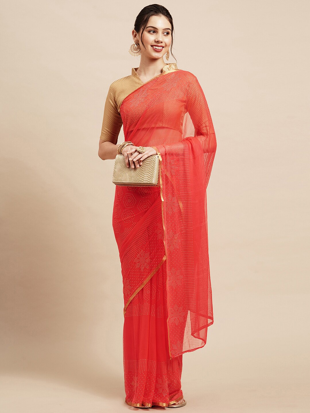 

Saree mall Red & Gold-Toned Embellished Zari Sarees