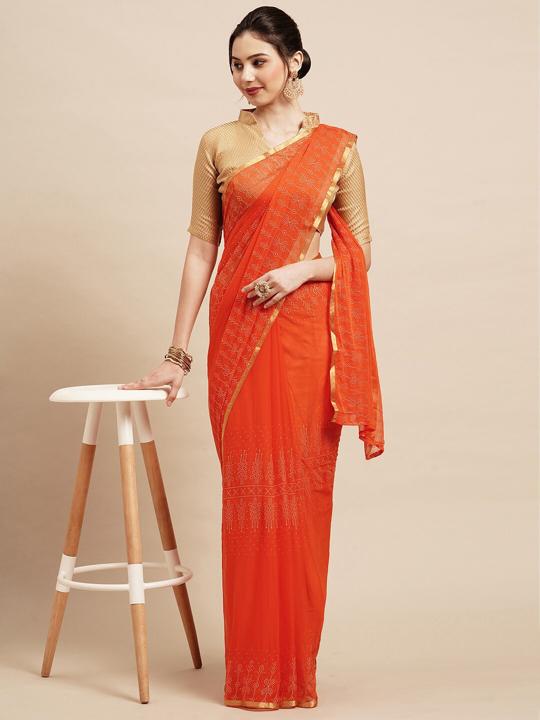 

Saree mall Orange Floral Sarees