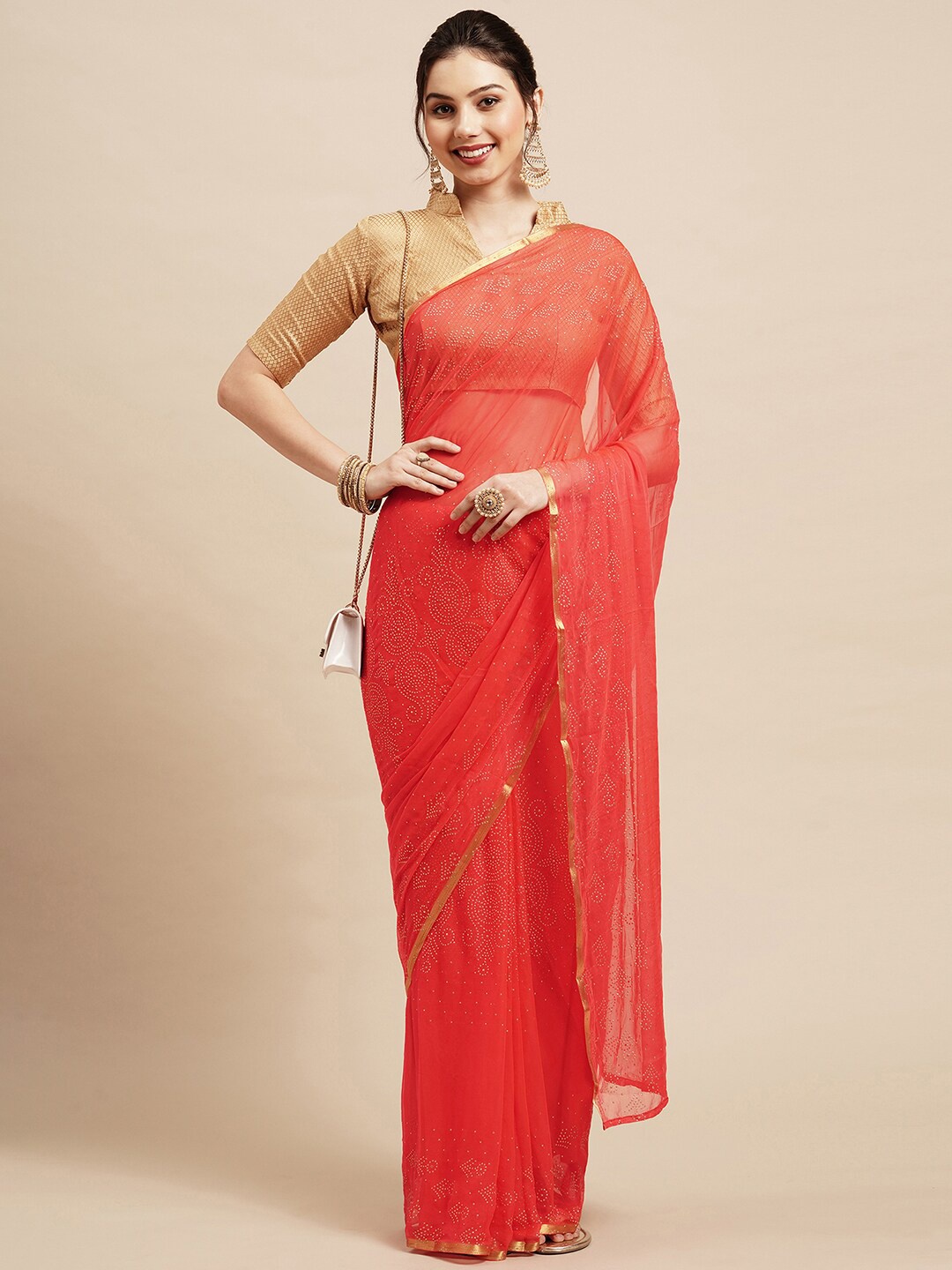 

Saree mall Red & Gold-Toned Floral Sarees