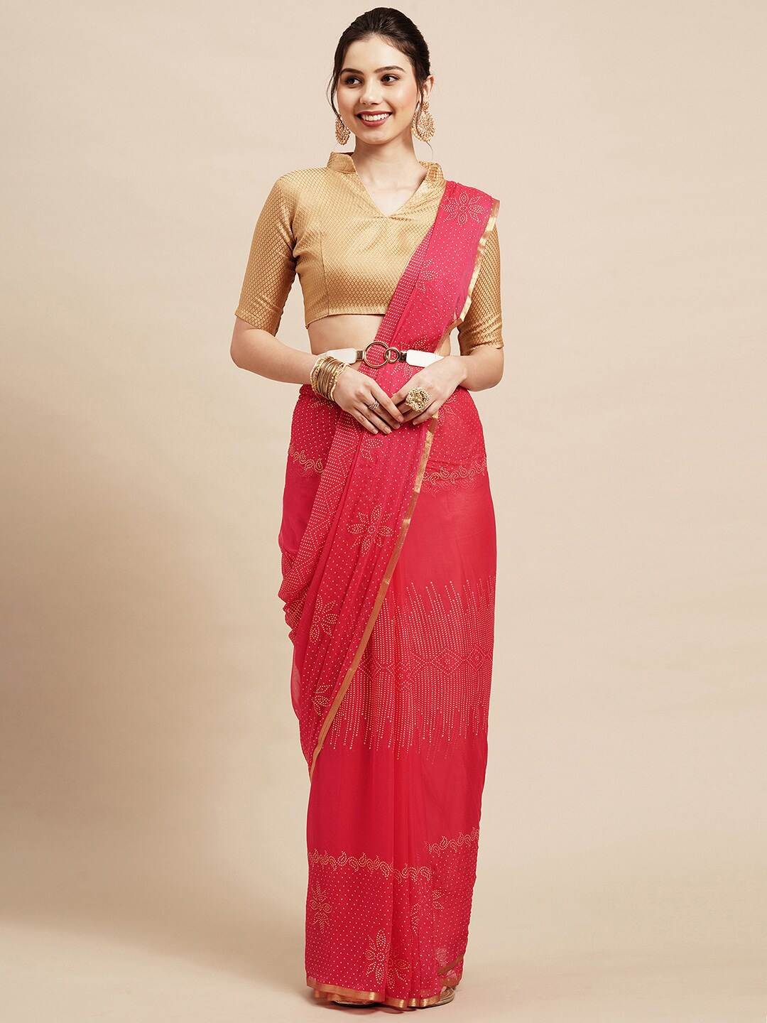 

Saree mall Red Floral Sarees, Pink