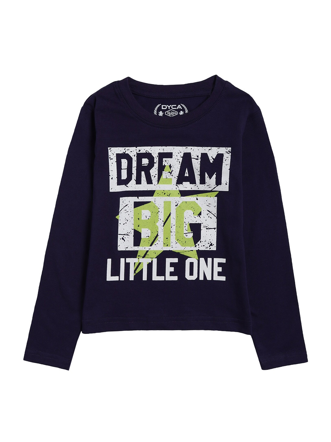 DYCA Boys Navy Blue Typography Printed Regular Fit Cotton T-shirt