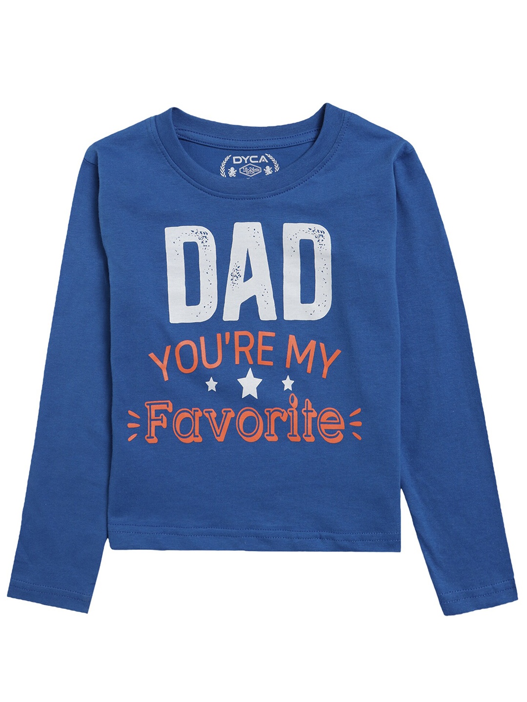 DYCA Boys Blue Typography Printed Regular Fit Cotton T-shirt