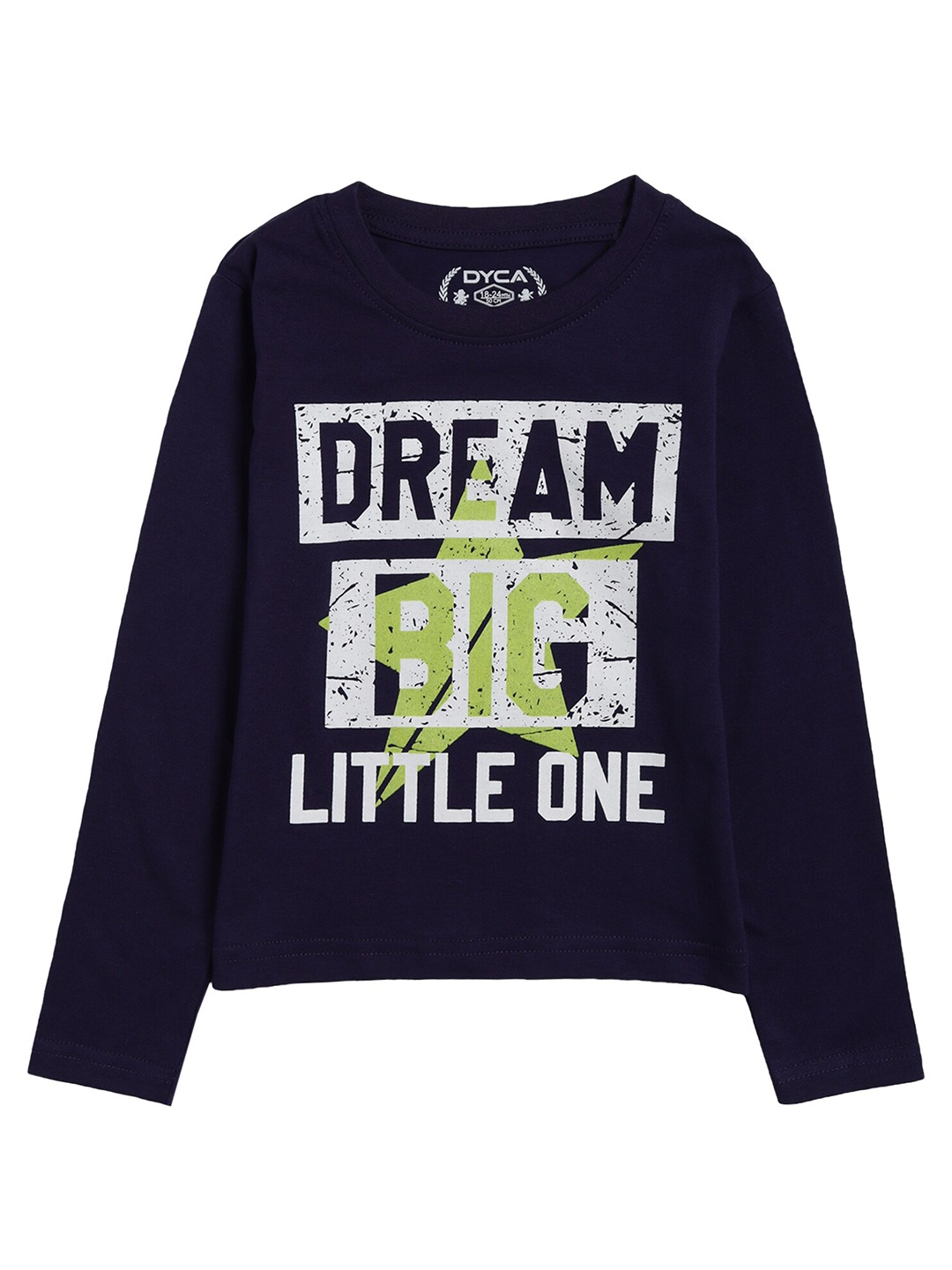 DYCA Boys Navy Blue Typography Cotton Printed T-shirt