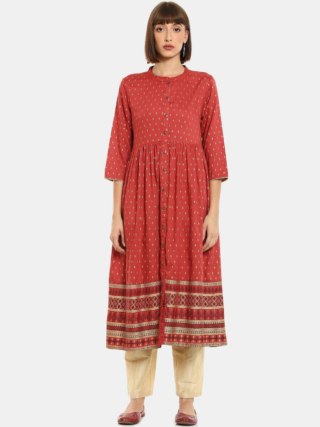 

Karigari Women Red Ethnic Motifs Printed Anarkali Kurta