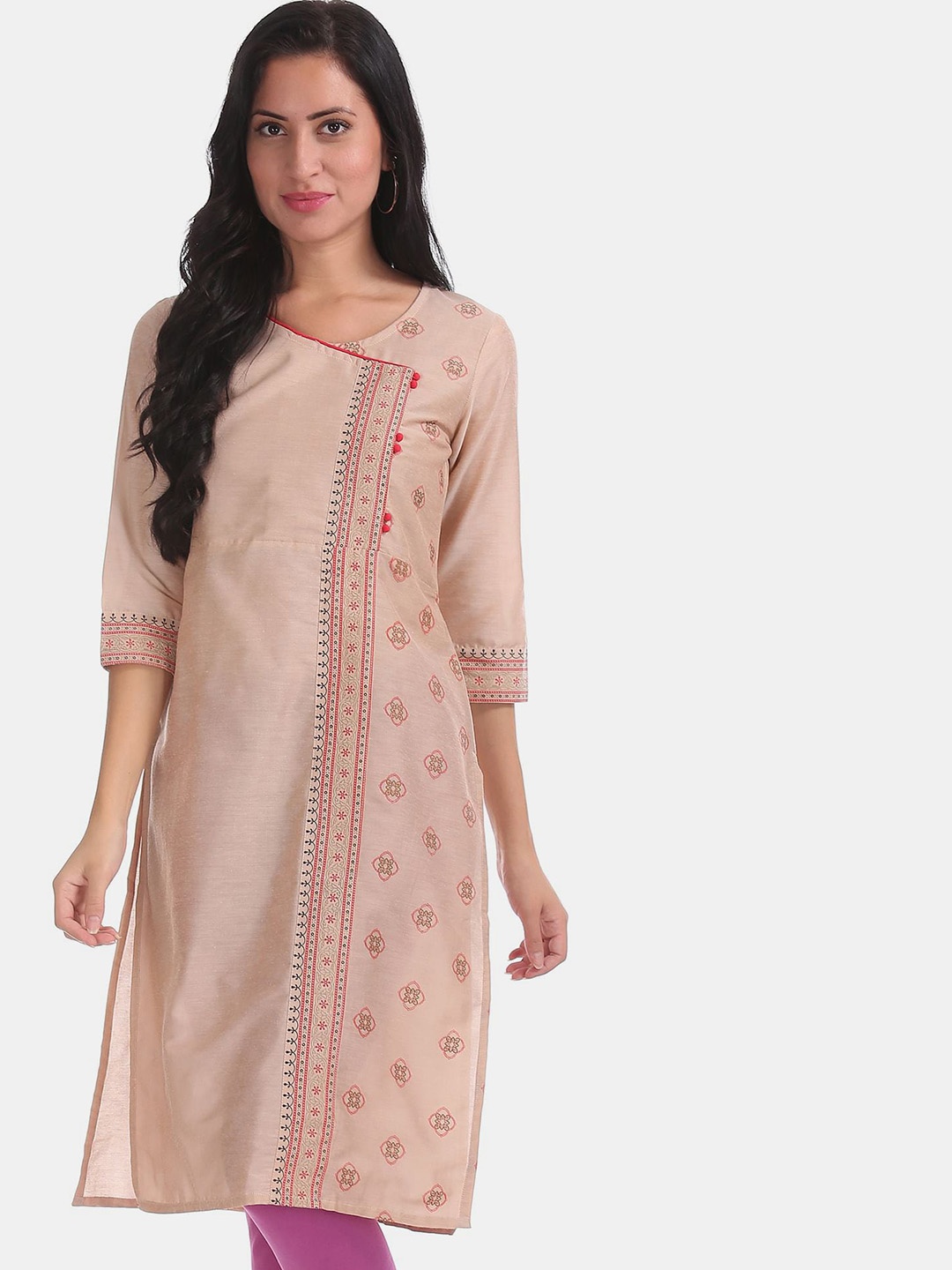 

Karigari Women Beige & Red Ethnic Motifs Printed Kurta