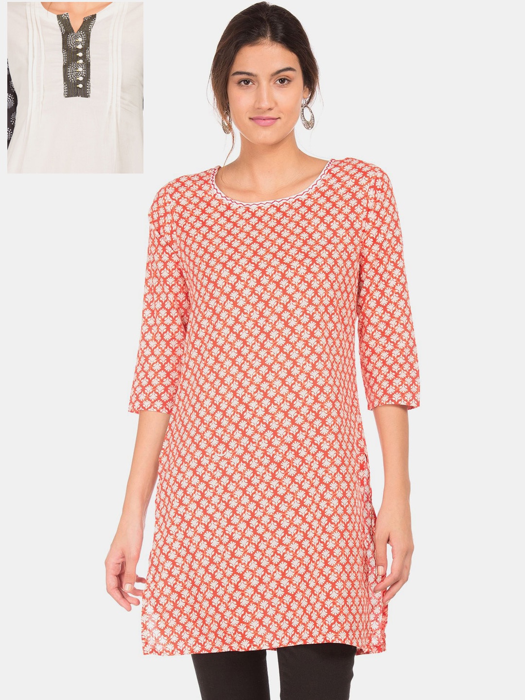 

Karigari Women Pack Of 2 Pink & Off White Floral Printed Pure Cotton Kurta
