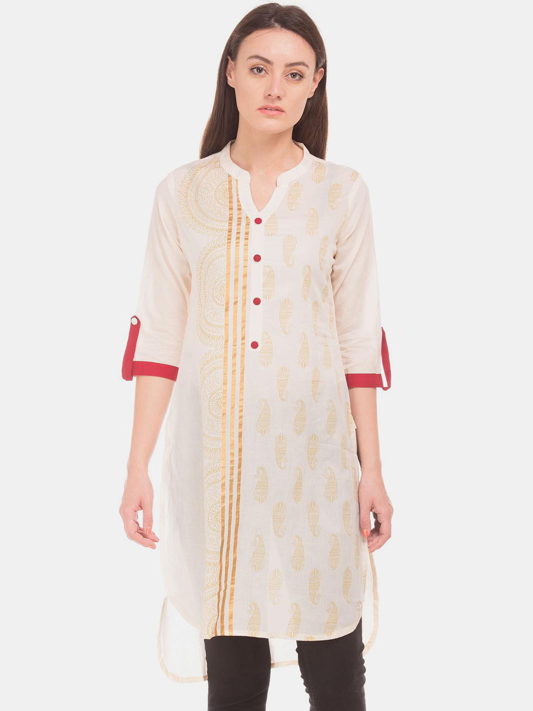 

Karigari Women White Ethnic Motifs Printed Cotton A-Line Kurta