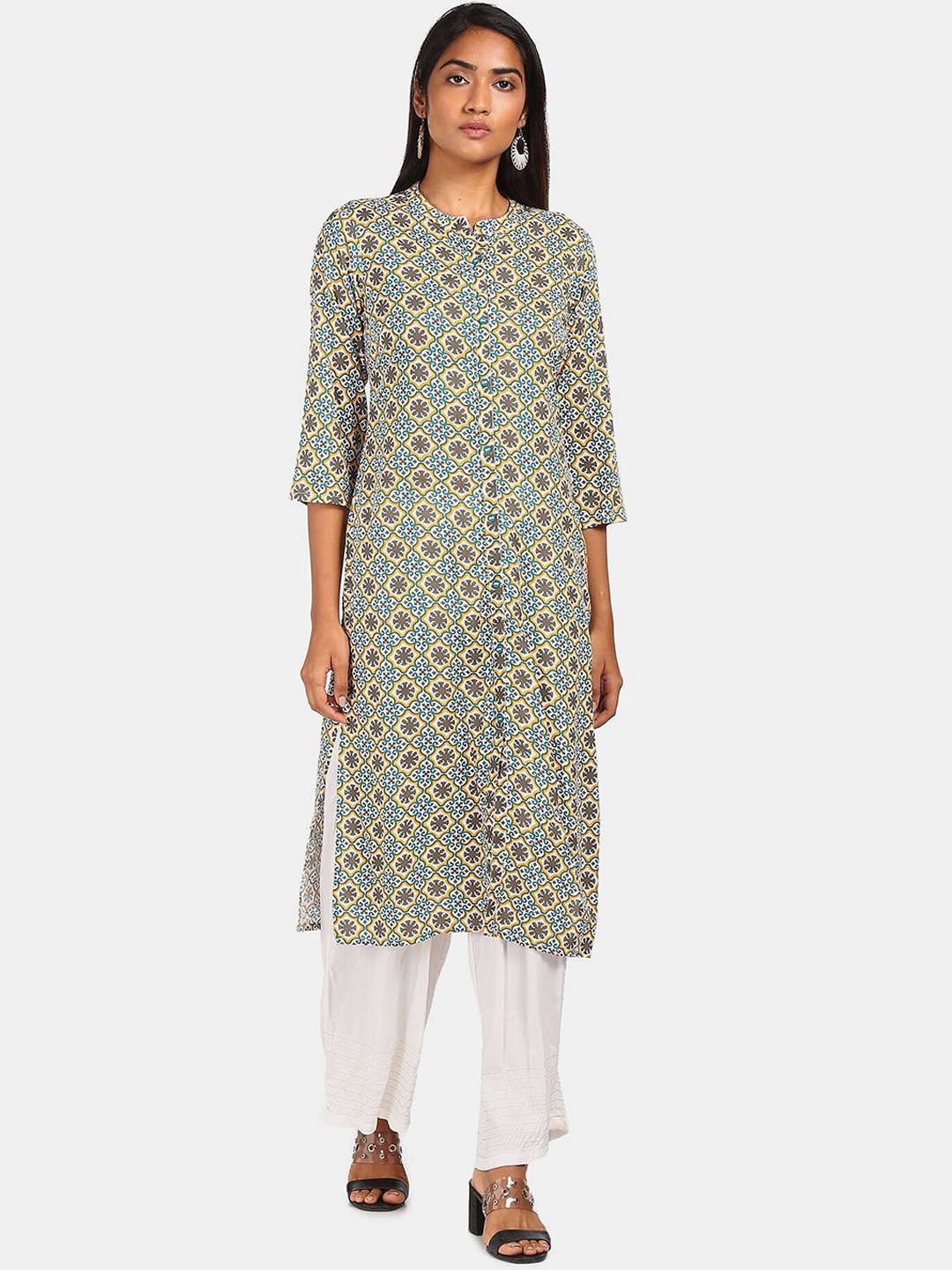 

Karigari Women Blue Ethnic Motifs Printed Straight Kurta