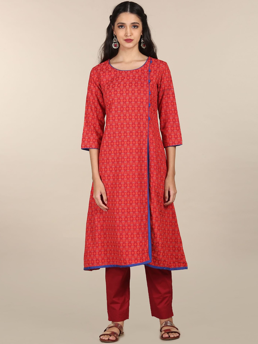 

Karigari Women Red & Blue Ethnic Motifs Printed Kurta