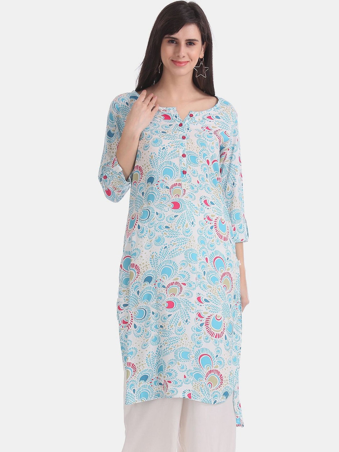 

Karigari Women White Floral Printed Kurta