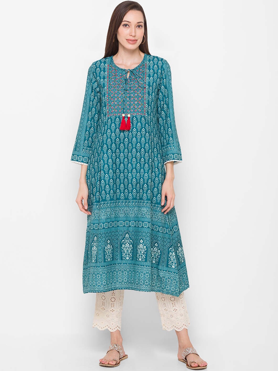 

ZOLA Women Blue Ethnic Motifs Printed Kurta with Trousers