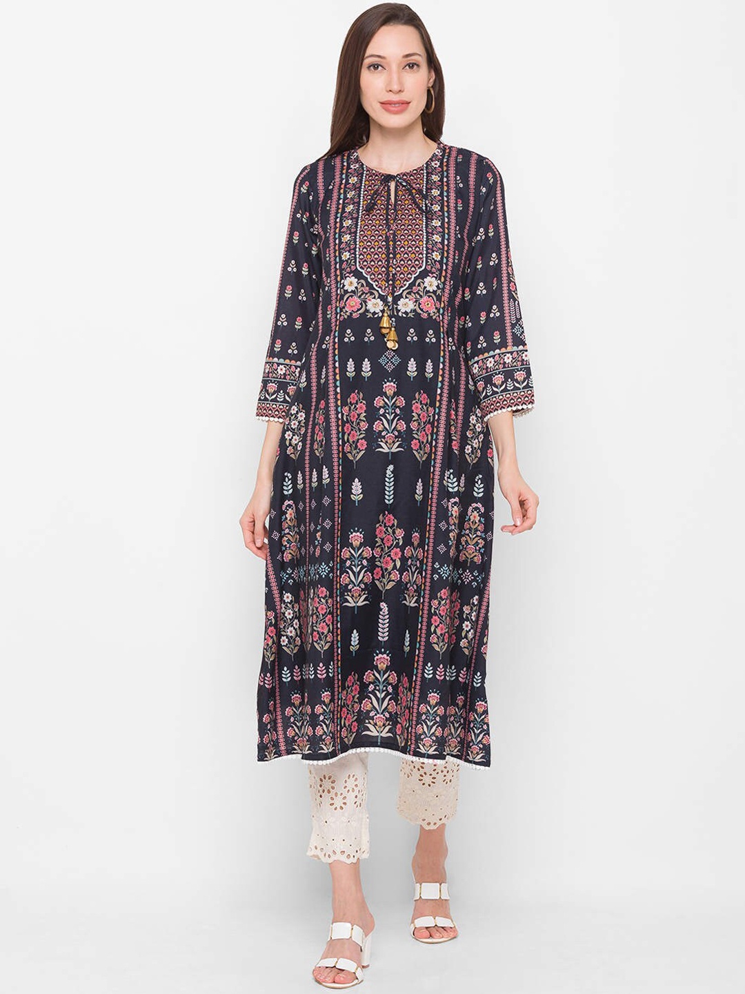 

ZOLA Women Black Bandhani Printed Kurta with Trousers