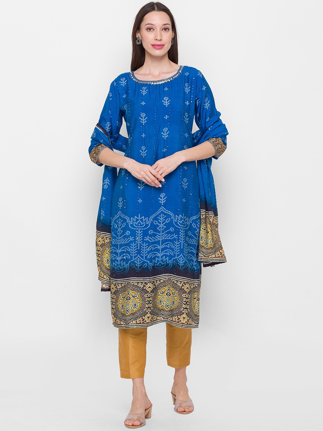 

ZOLA Women Blue Ethnic Motifs Printed Kurta with Trousers