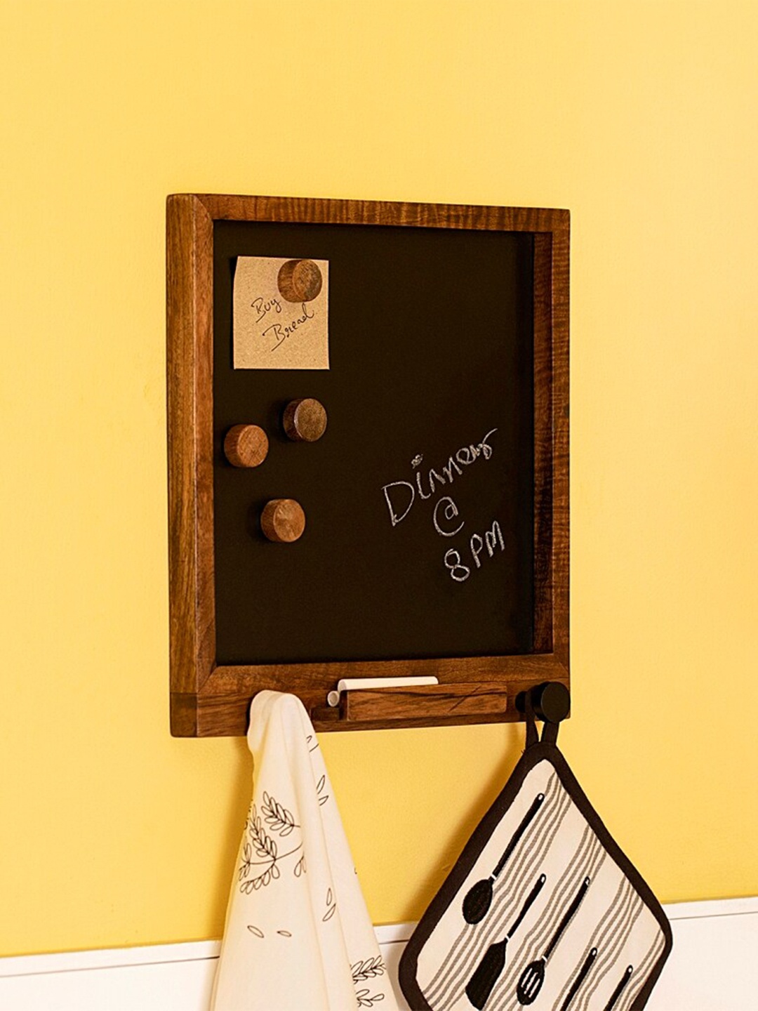 

ellementry Black Mango Wood Kitchen Notice Board with 4 Magnet Stoppers