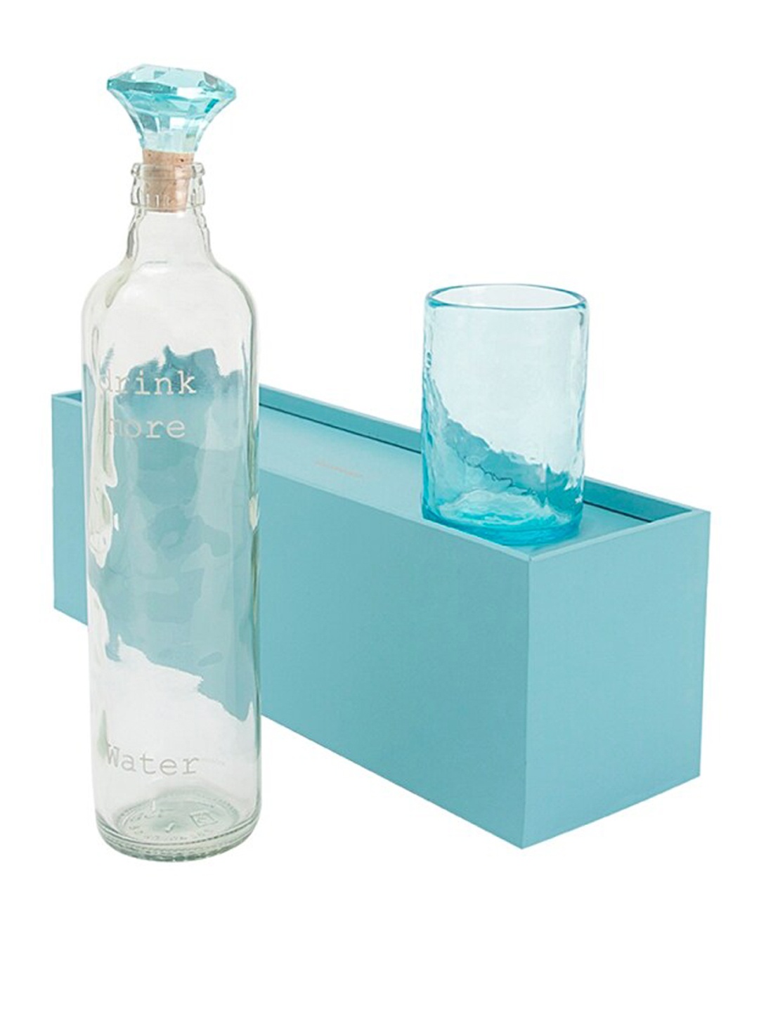 

ellementry Transparent & Blue Crown Glass Bottle With Tumbler 750ml