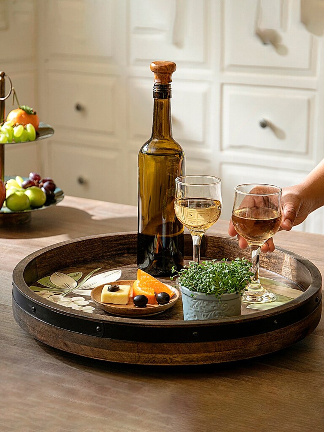 

ellementry Brown Floral Printed Wood Serving Tray