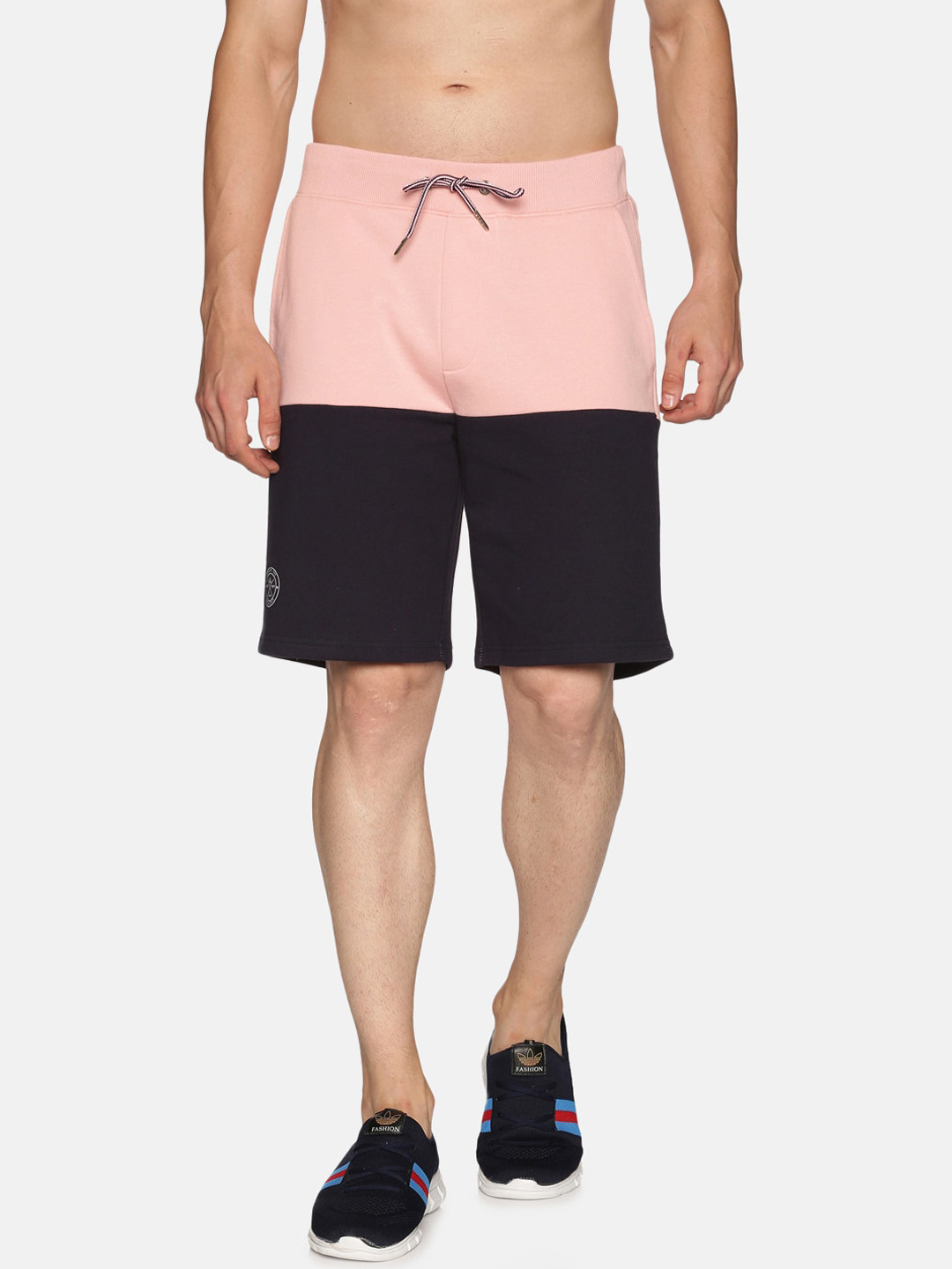 

UrGear Men Navy Blue & Pink Colourblocked Pure Cotton Regular Fit Gym Sports Shorts