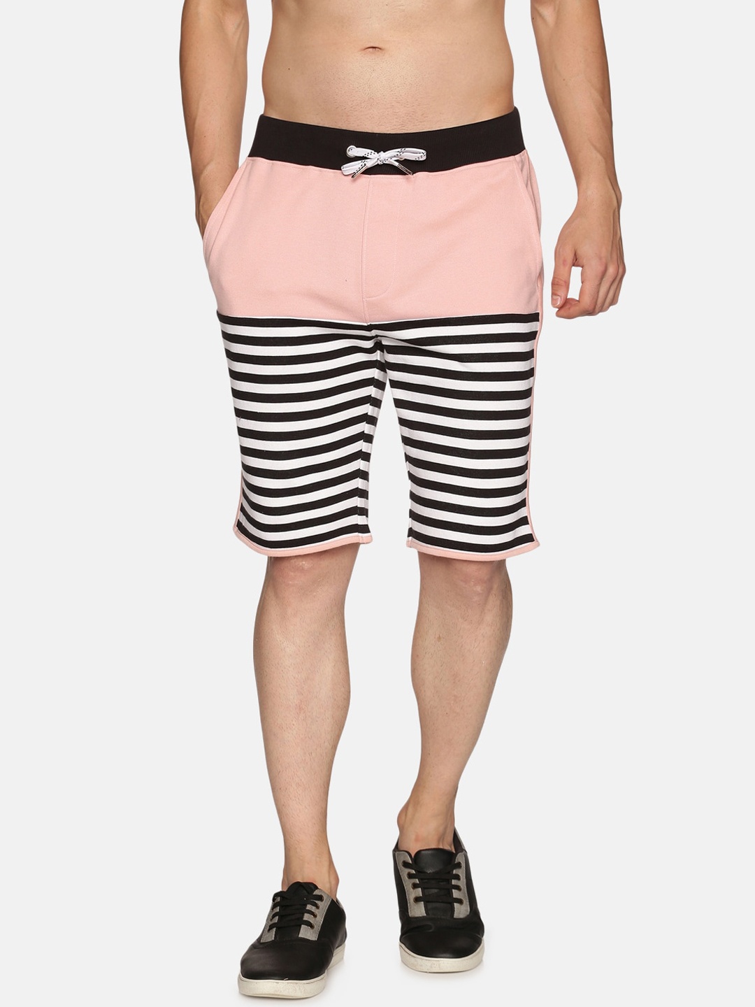 

UrGear Men Pink Striped Cotton Shorts
