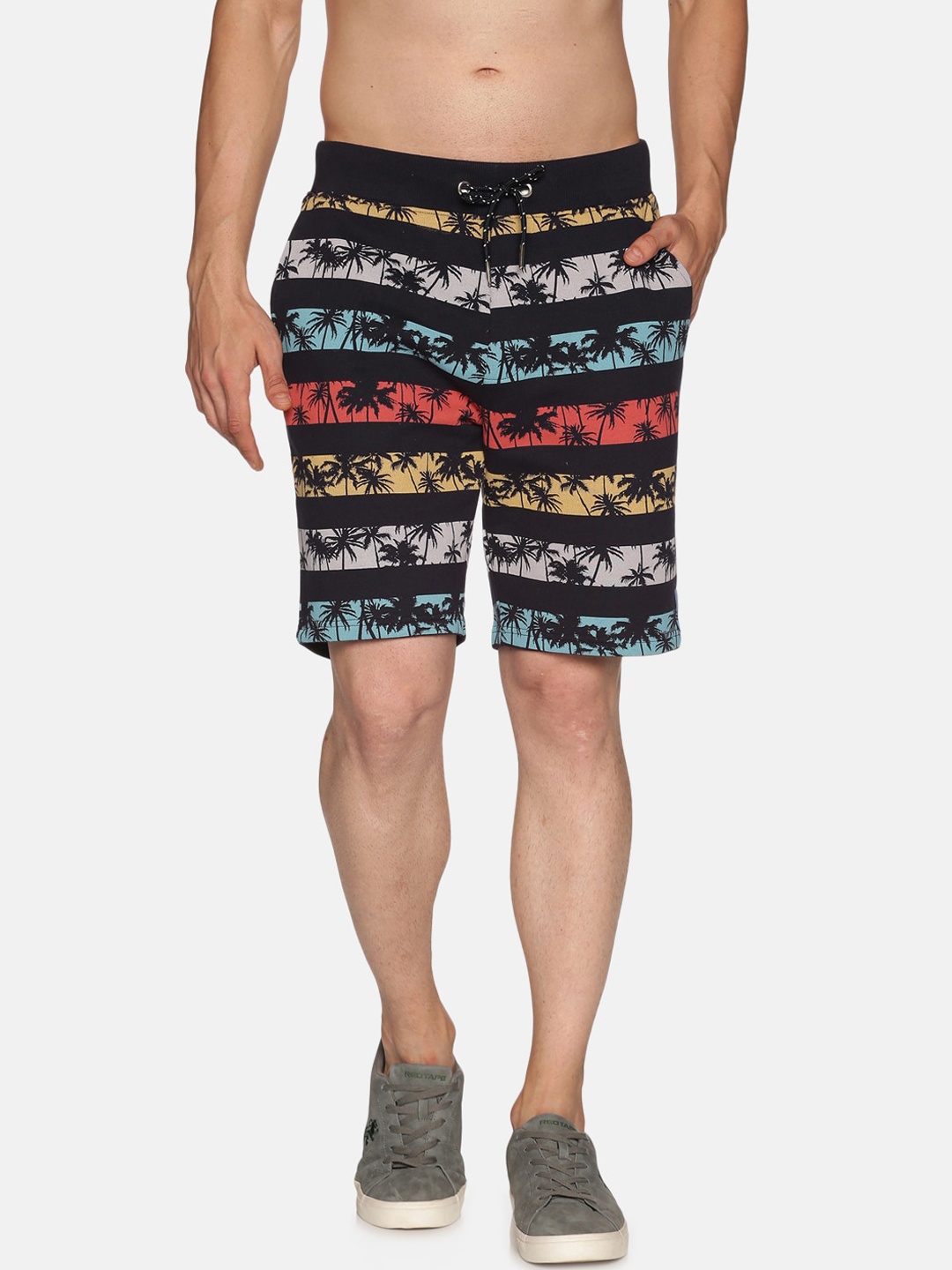 

UrGear Men Navy Blue Printed Regular Fit Pure Cotton Shorts