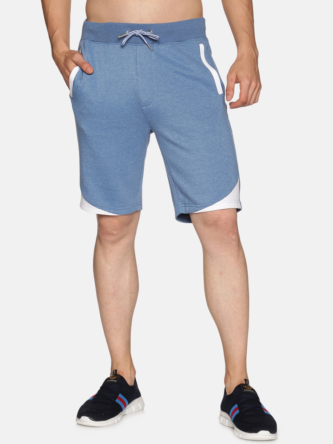 

UrGear Men Blue Colourblocked Pure Cotton Training or Gym Shorts