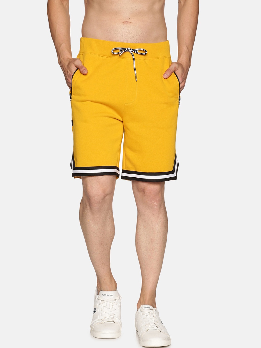 

UrGear Men Yellow Striped Pure Cotton Training or Gym Sports Shorts