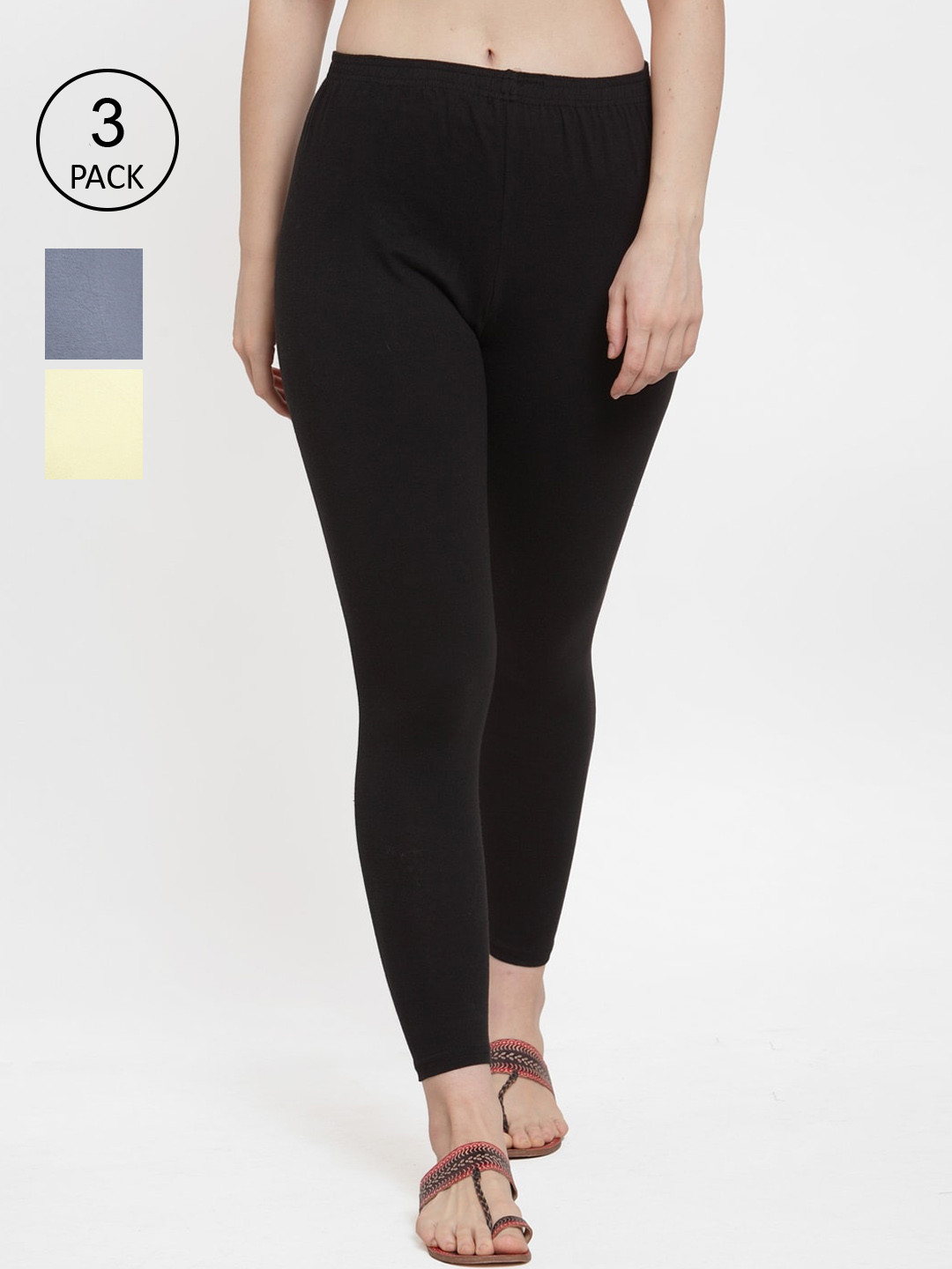 

Jinfo Women Black & Grey Pack Of 3 Solid Ankle-Length Leggings