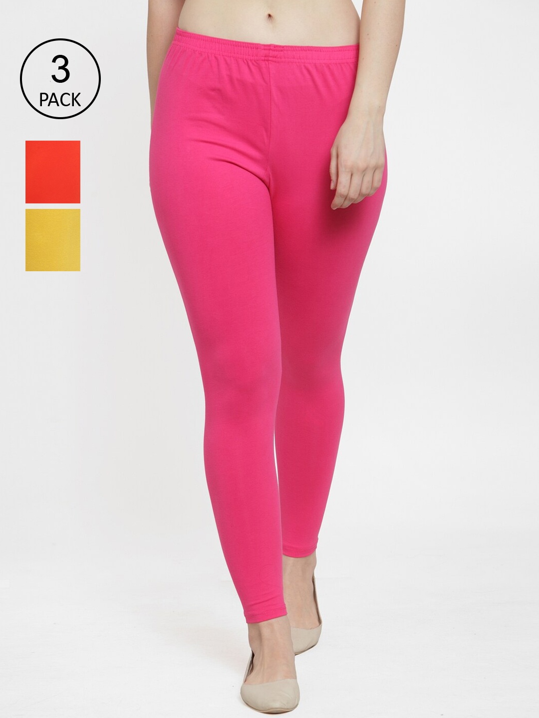 

Jinfo Women Pack Of 3 Solid Ankle-Length Leggings, Yellow