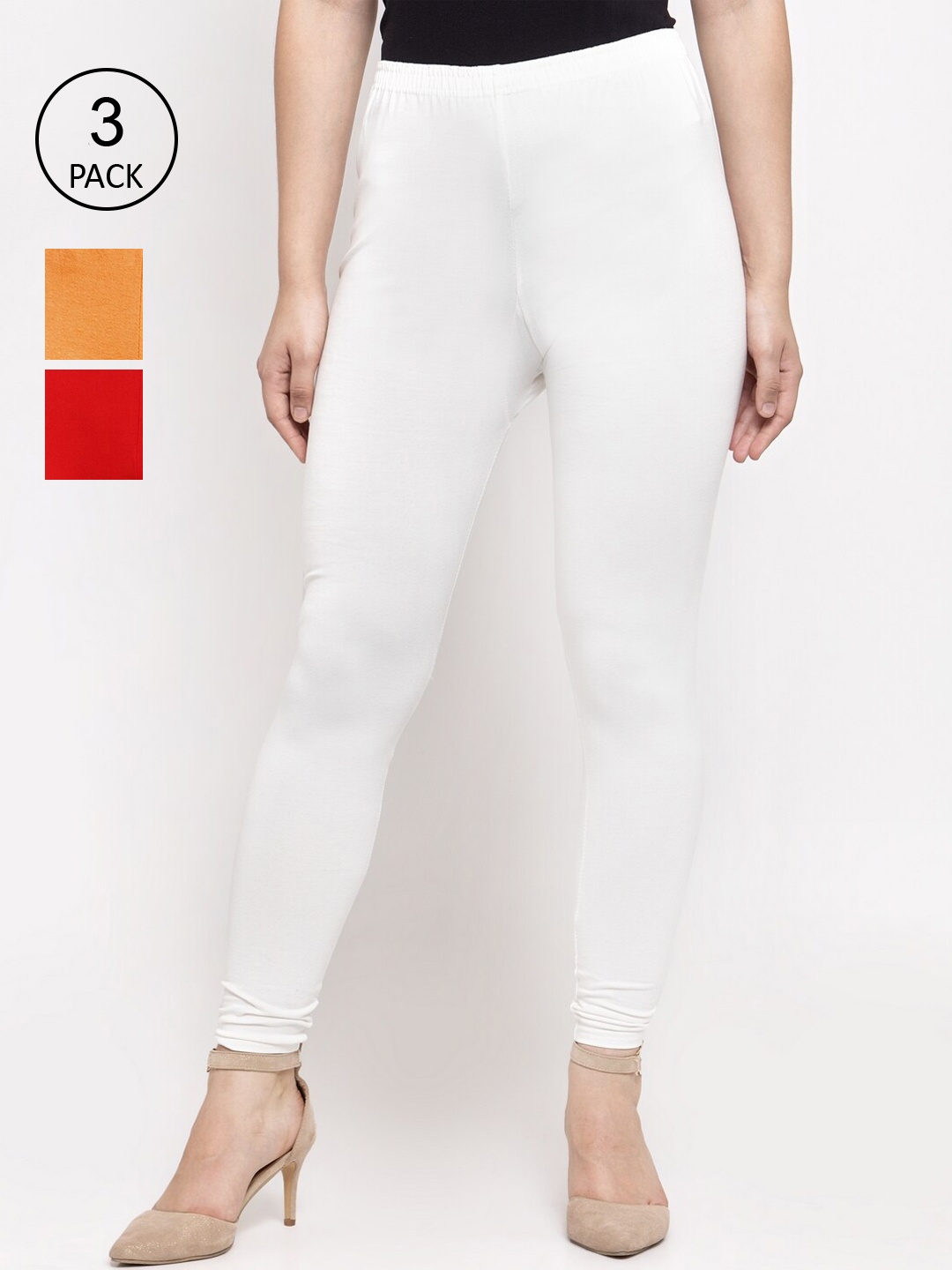 

Jinfo Women White & Red Pack Of 3 Solid Ankle-Length Leggings