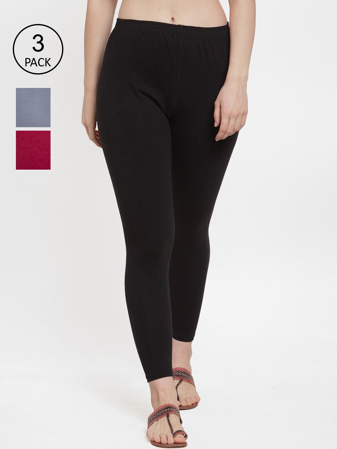 

Jinfo Women Black & Grey Pack Of 3 Solid Ankle-Length Leggings