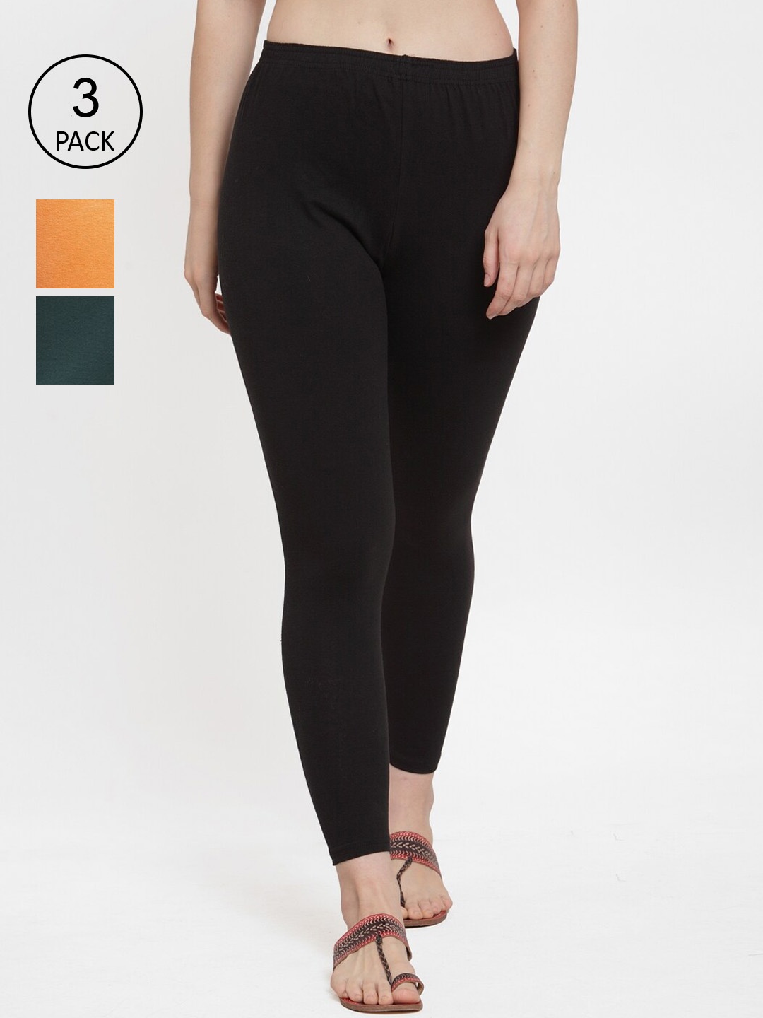 

Jinfo Women Pack Of 3 Solid Cotton Ankle-Length Leggings, Black